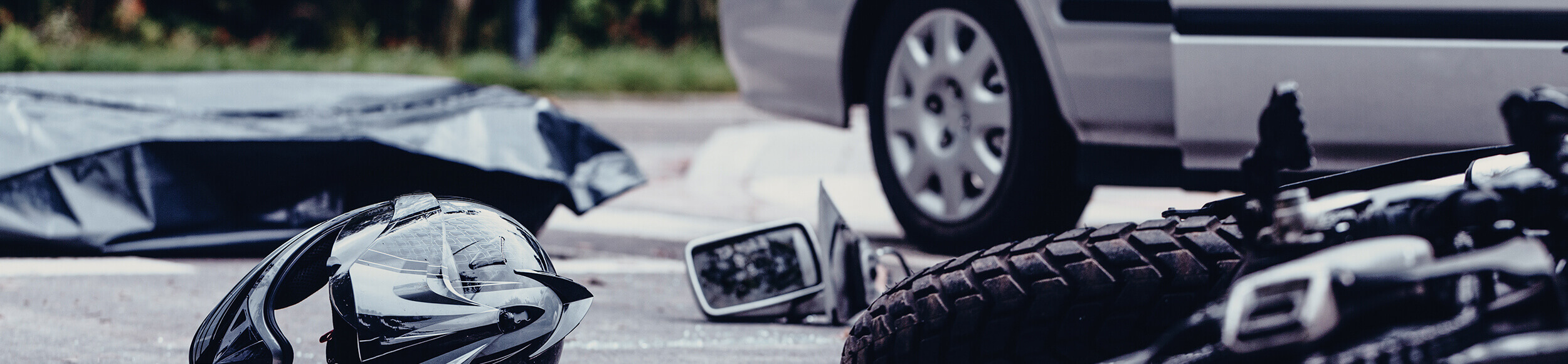 Vehicular Accidents car and motorcycle crash close up to represent auto accidents victims we represent in california